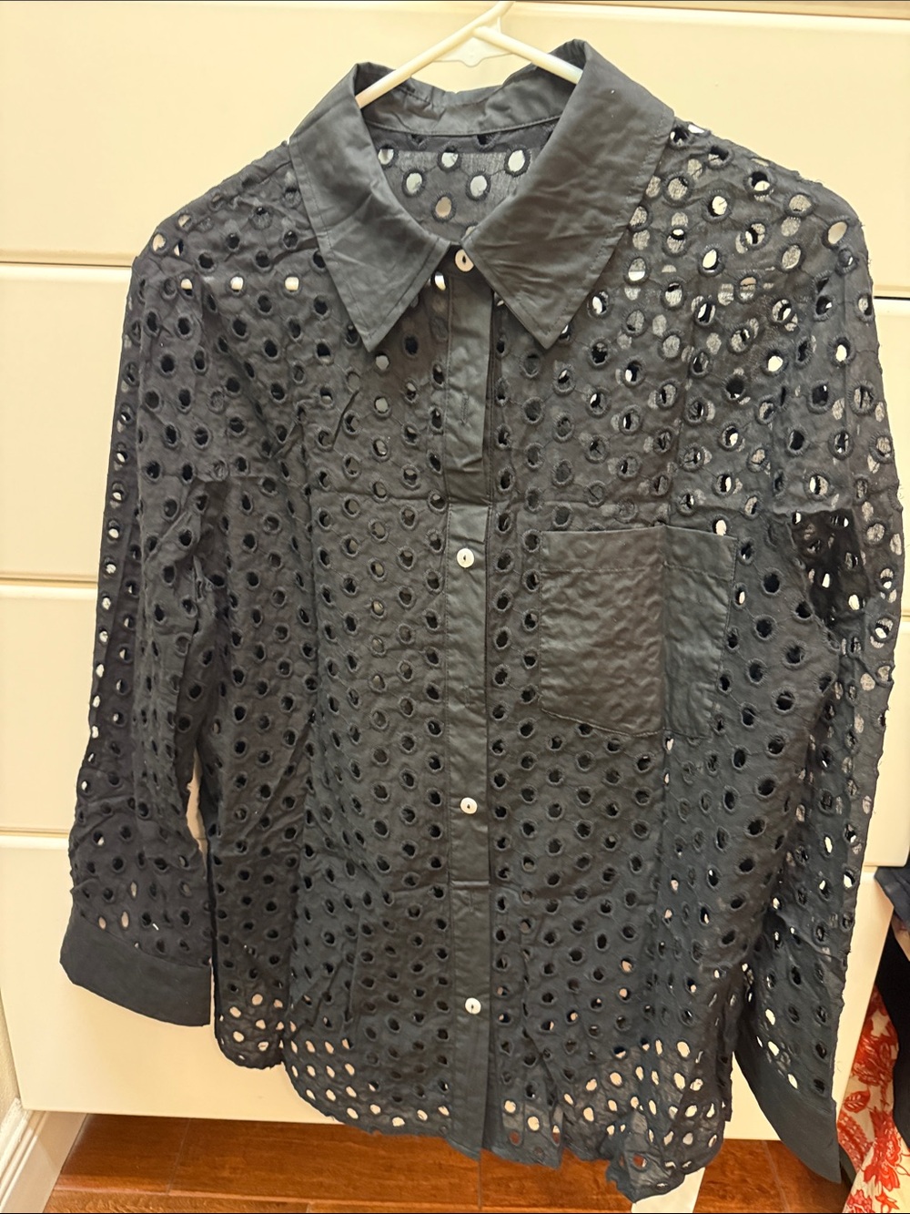 Black Eyelet Button-Down Shirt - Women BEACH COVER UP